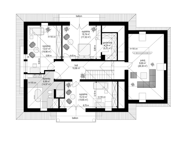 Rzut poddasza POW. 116,1 m²