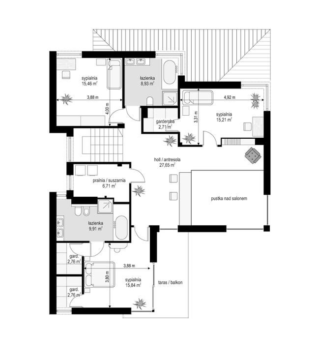 Rzut piętra POW. 107,9 m²