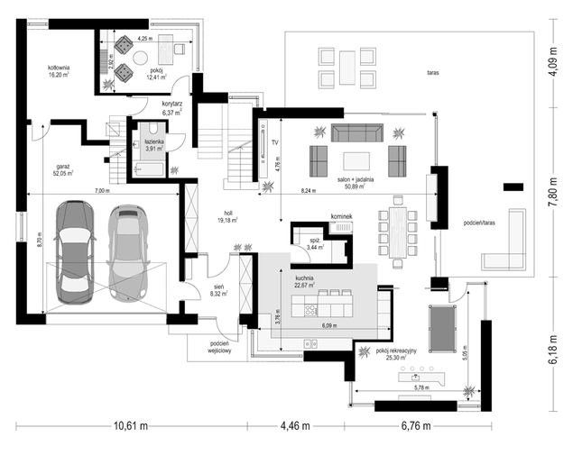 Rzut parteru POW. 220,7 m²