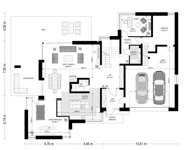 Rzut parteru lustro POW. 220,7 m²