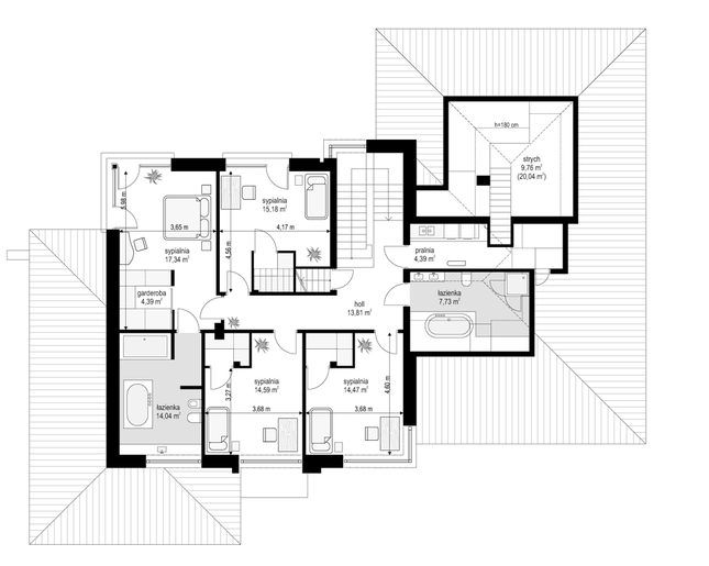 Rzut piętra lustro POW. 126,0 m²