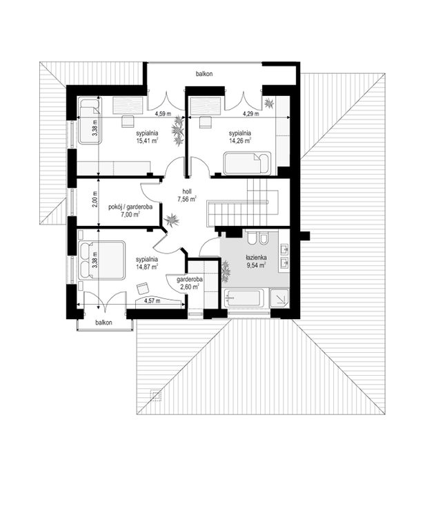 Rzut piętra POW. 71,2 m²