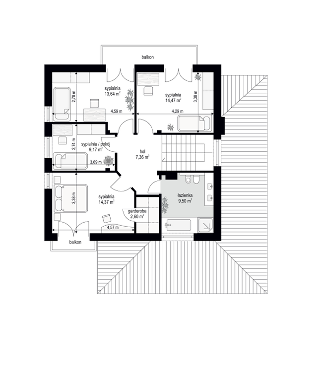 Rzut piętra POW. 71,1 m²