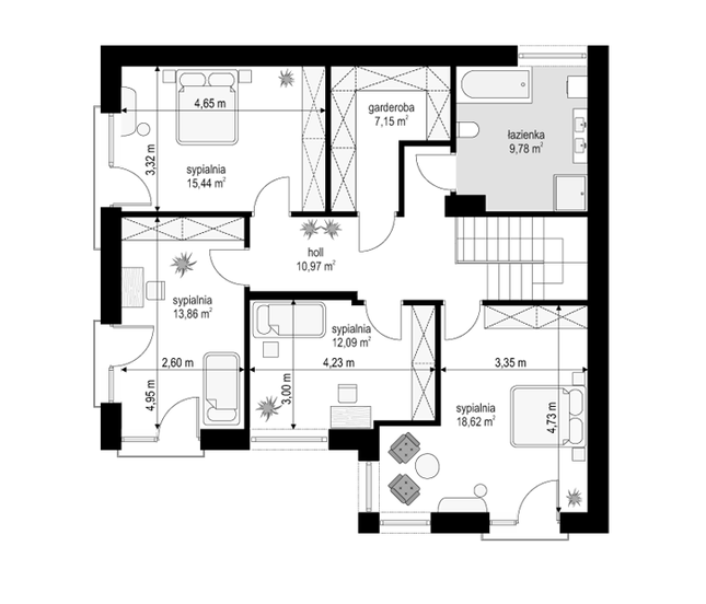 Rzut piętra POW. 87,9 m²