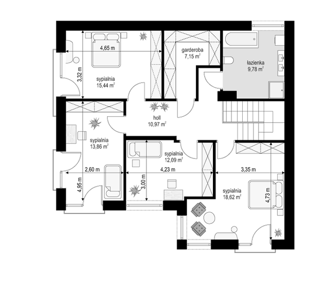 Rzut piętra POW. 87,9 m²