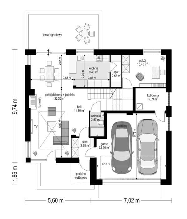 Rzut parteru POW. 110,4 m²