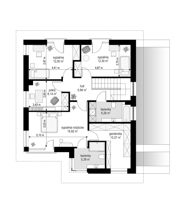 Rzut piętra POW. 77,2 m²