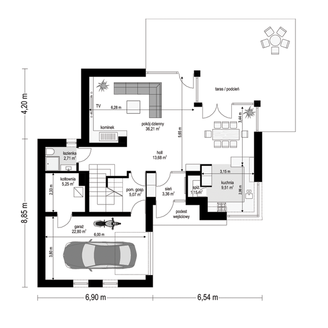 Rzut parteru POW. 99,7 m²