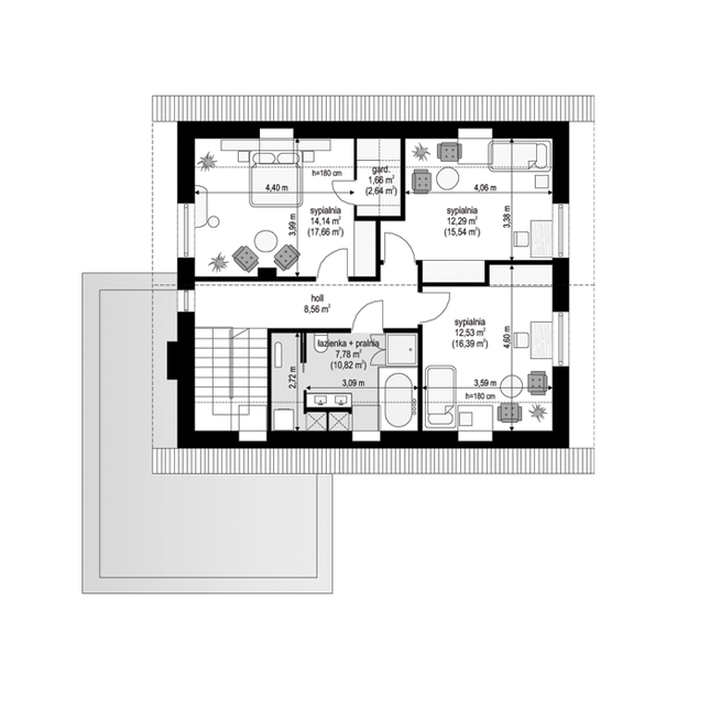 Rzut poddasza POW. 71,6 m²
