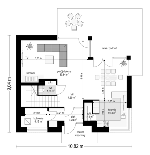 Rzut parteru POW. 68,0 m²
