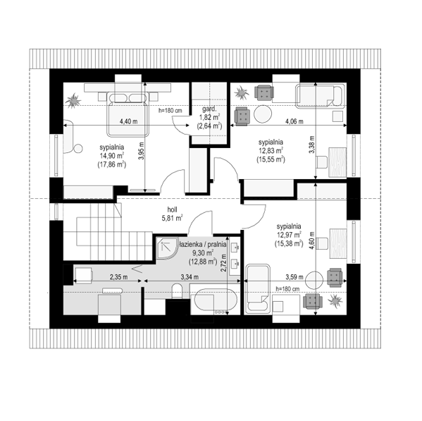 Rzut poddasza POW. 70,1 m²