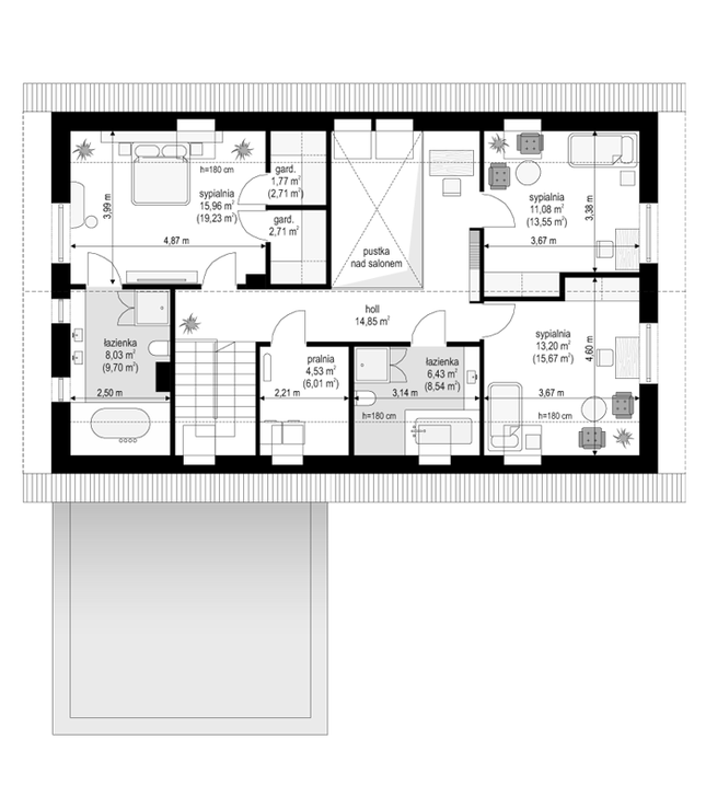 Rzut poddasza POW. 93,0 m²
