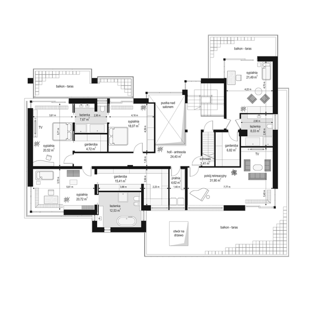 Rzut piętra POW. 200,3 m²