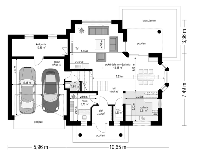 Rzut parteru POW. 119,1 m²