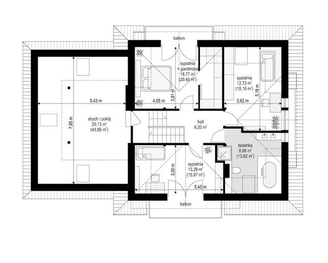 Rzut poddasza POW. 118,1 m²