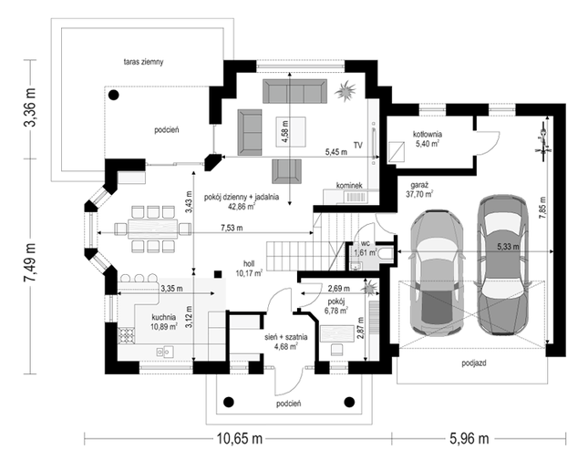 Rzut parteru POW. 120,1 m²