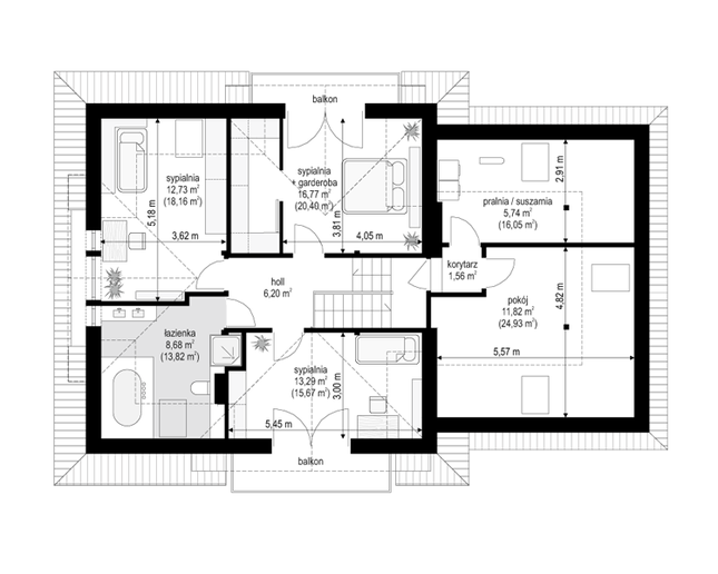 Rzut poddasza POW. 116,6 m²