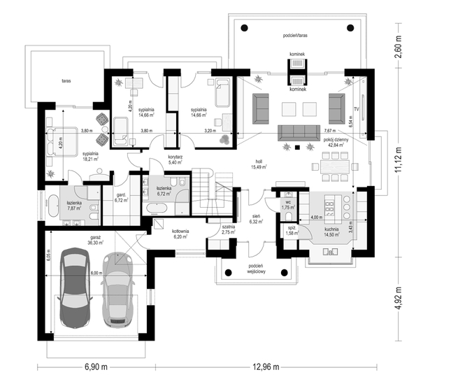 Rzut parteru POW. 202,0 m²