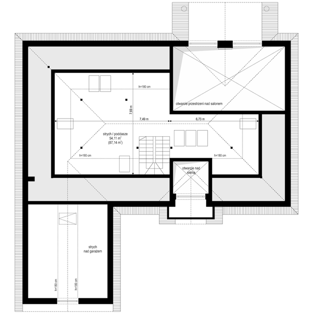 Rzut strychu POW. 0,0 m²