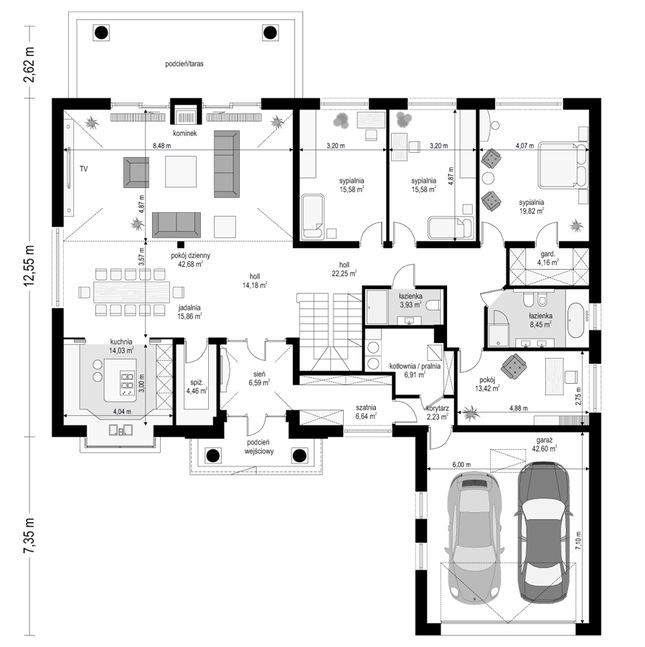 Rzut parteru POW. 259,4 m²
