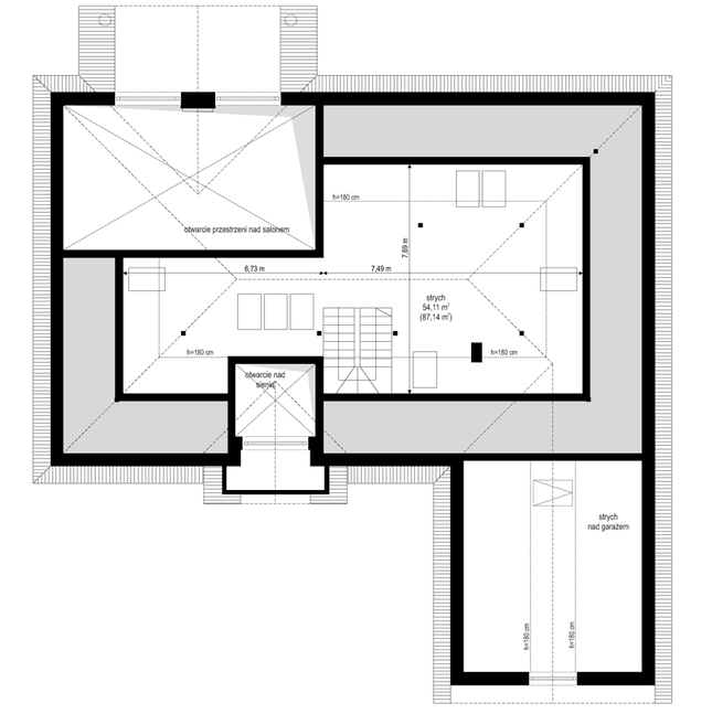 Rzut strychu POW. 0,0 m²