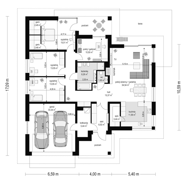 Rzut parteru POW. 176,7 m²