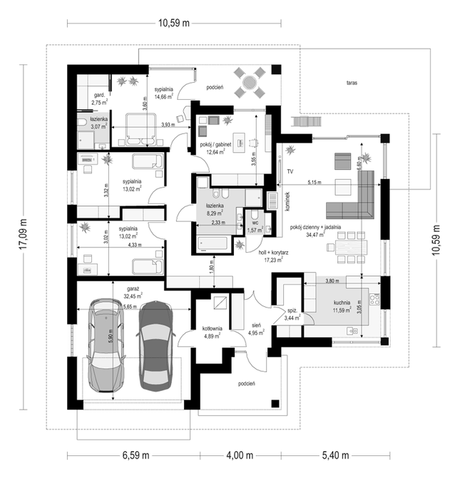 Rzut parteru POW. 178,0 m²