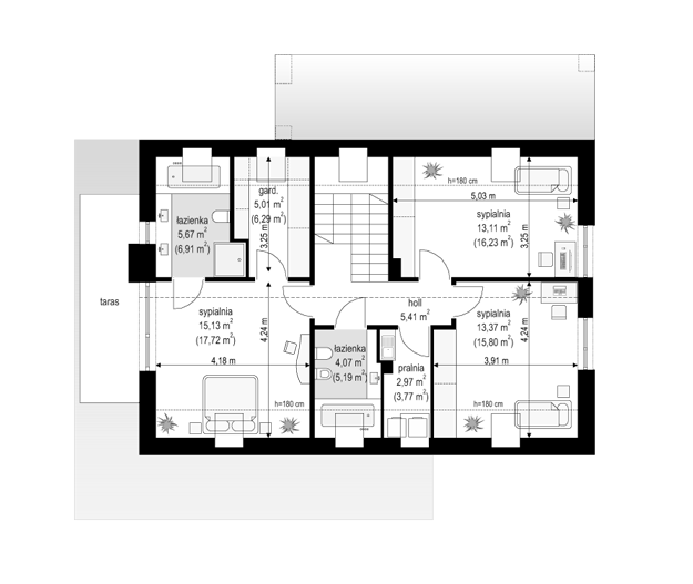 Rzut poddasza POW. 77,3 m²
