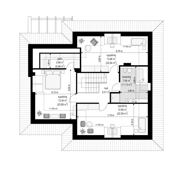 Rzut poddasza POW. 89,7 m²