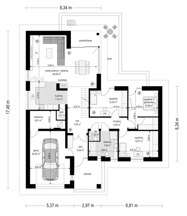 Rzut parteru POW. 149,4 m²