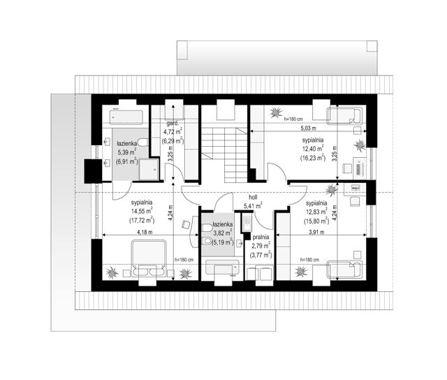 Rzut poddasza POW. 77,3 m²