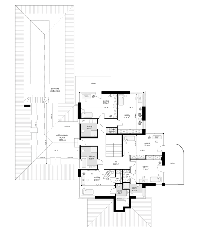 Rzut piętra POW. 252,9 m²