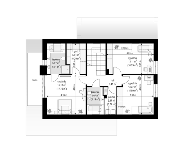 Rzut poddasza POW. 77,3 m²