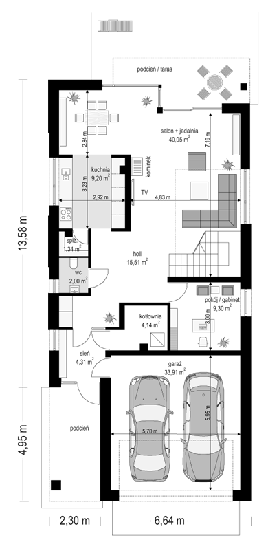 Rzut parteru POW. 119,8 m²
