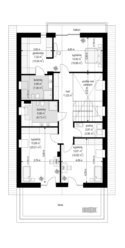 Rzut poddasza POW. 94,9 m²