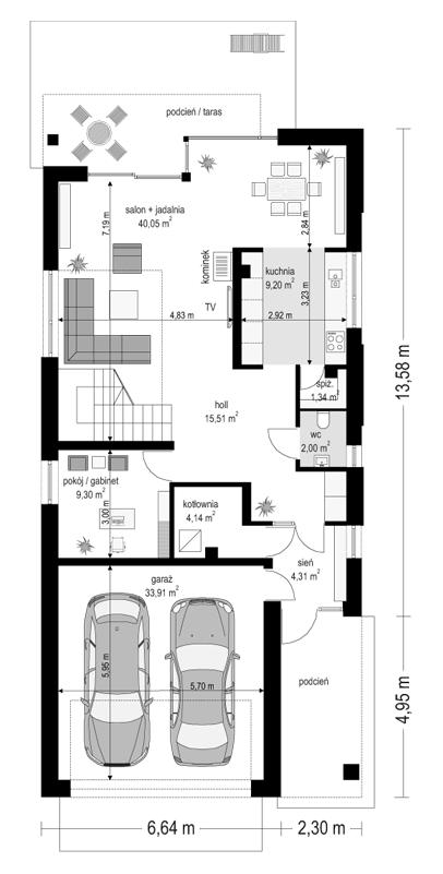 Rzut parteru lustro POW. 119,8 m²