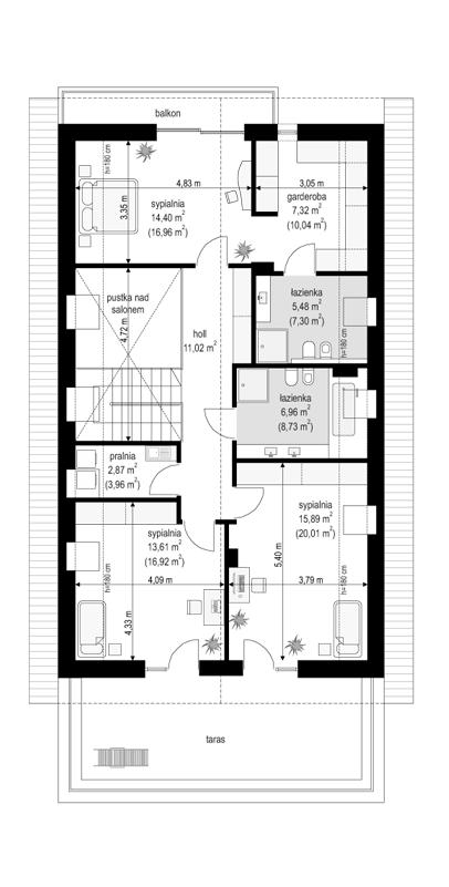 Rzut poddasza lustro POW. 94,9 m²