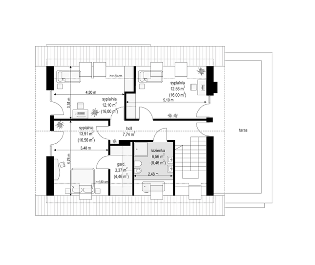 Rzut poddasza POW. 69,2 m²