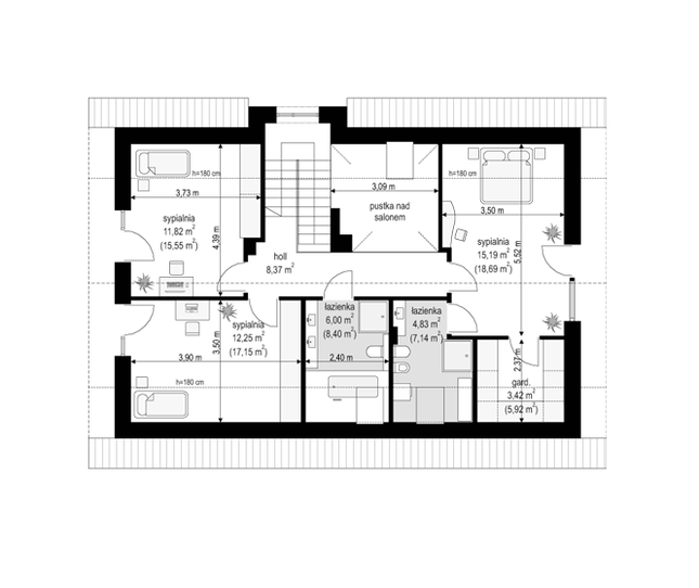 Rzut poddasza POW. 81,2 m²