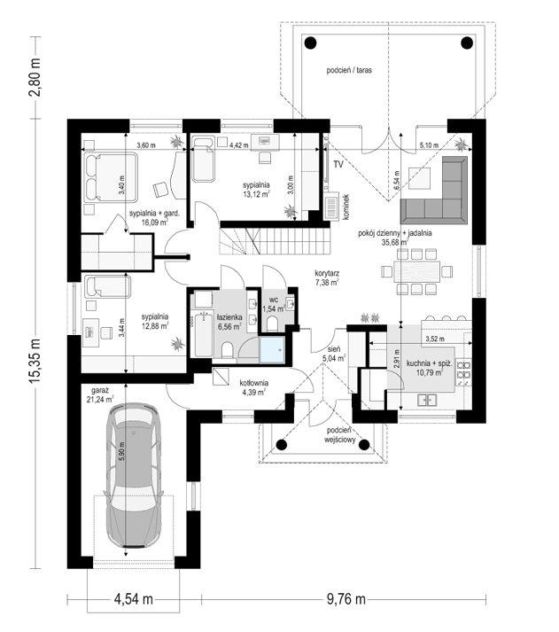 Rzut parteru POW. 134,7 m²