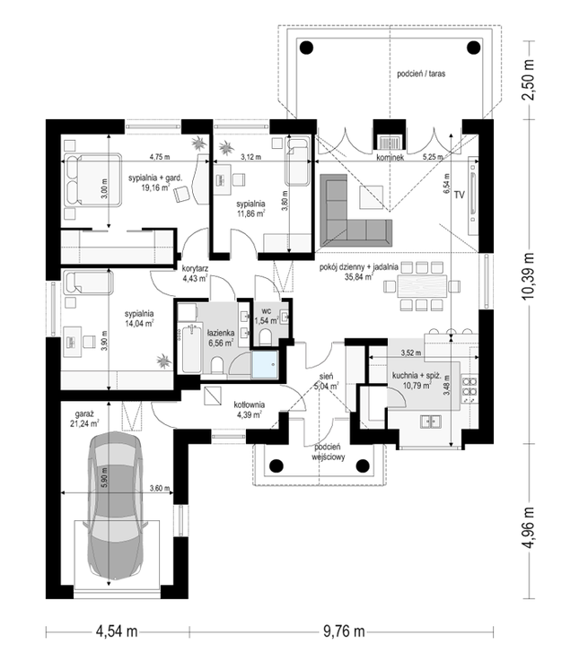 Rzut parteru POW. 134,9 m²