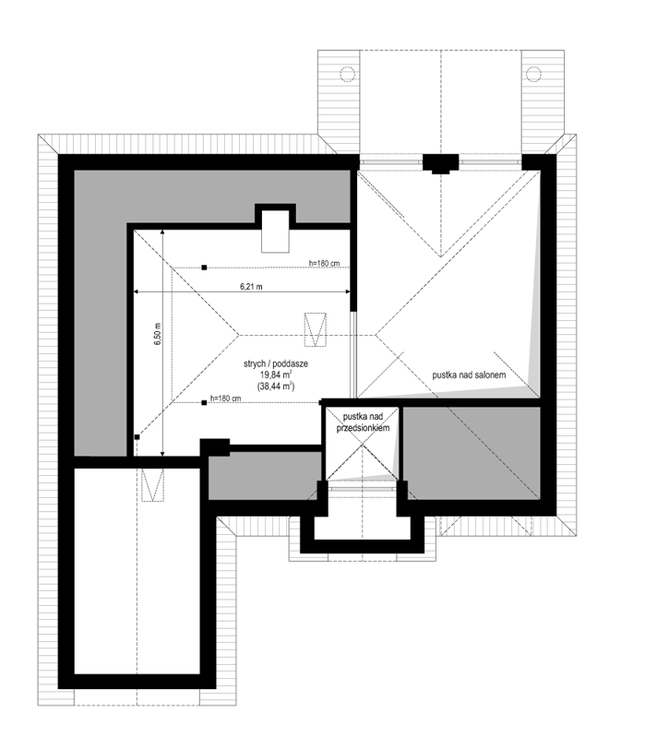 Rzut strychu: Do indywidualnej adaptacji POW. 0,0 m²