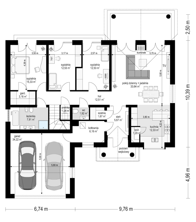 Rzut parteru POW. 162,0 m²