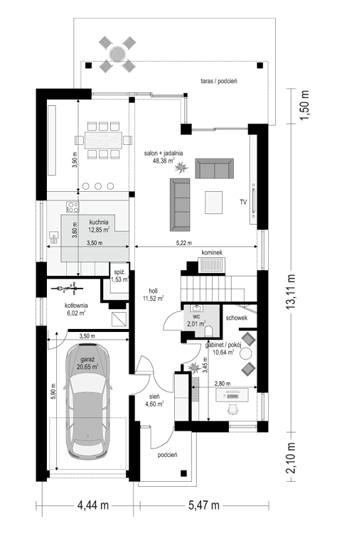 Rzut parteru POW. 118,2 m²