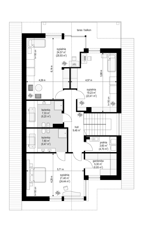Rzut poddasza POW. 116,5 m²