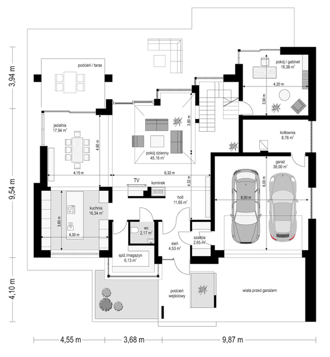 Rzut parteru POW. 167,7 m²