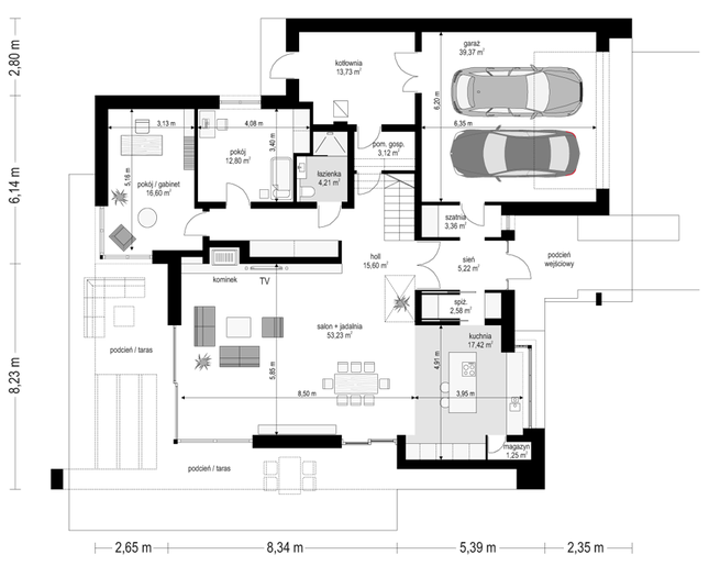 Rzut parteru POW. 188,5 m²