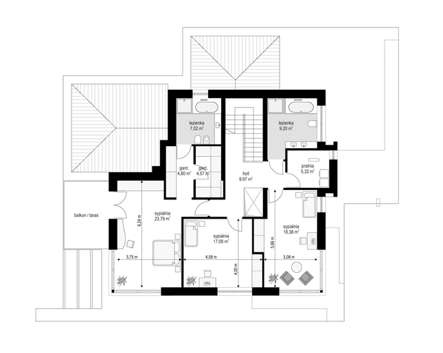 Rzut piętra POW. 100,1 m²