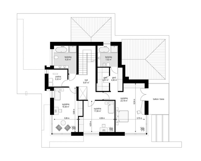 Rzut piętra lustro POW. 100,1 m²