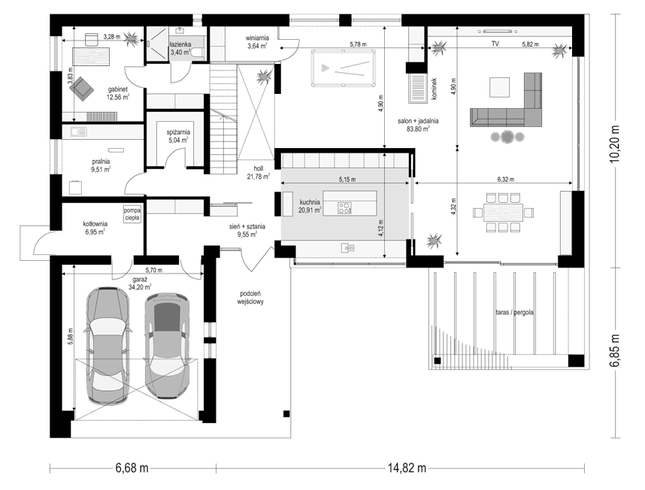 Rzut parteru POW. 211,3 m²